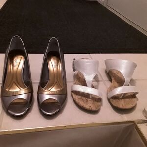 Naturalizer gold/silver leather heels BOGO